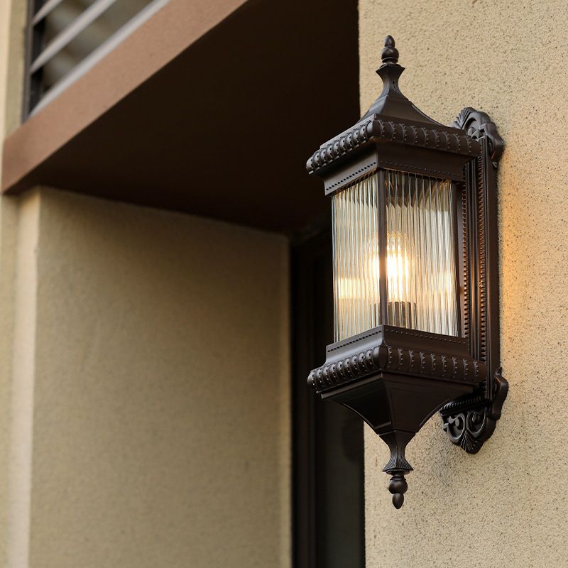 Landkubus muur gemonteerd licht 1-bulb helder geribbelde glazen buitenwandlicht SCONCE in koffie