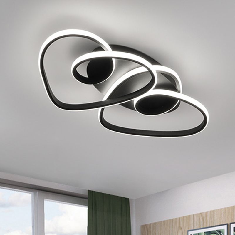 Black Loving Heart Flush Ceiling Light Romantic Modern Metal LED Flush Mount in Warm/White Light