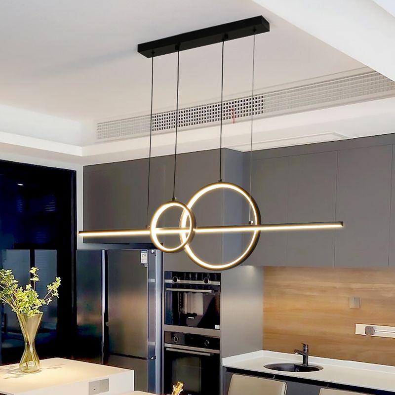 Black Geometric Island Lighting Simple Style Metal LED Pendant Light for Dining Room