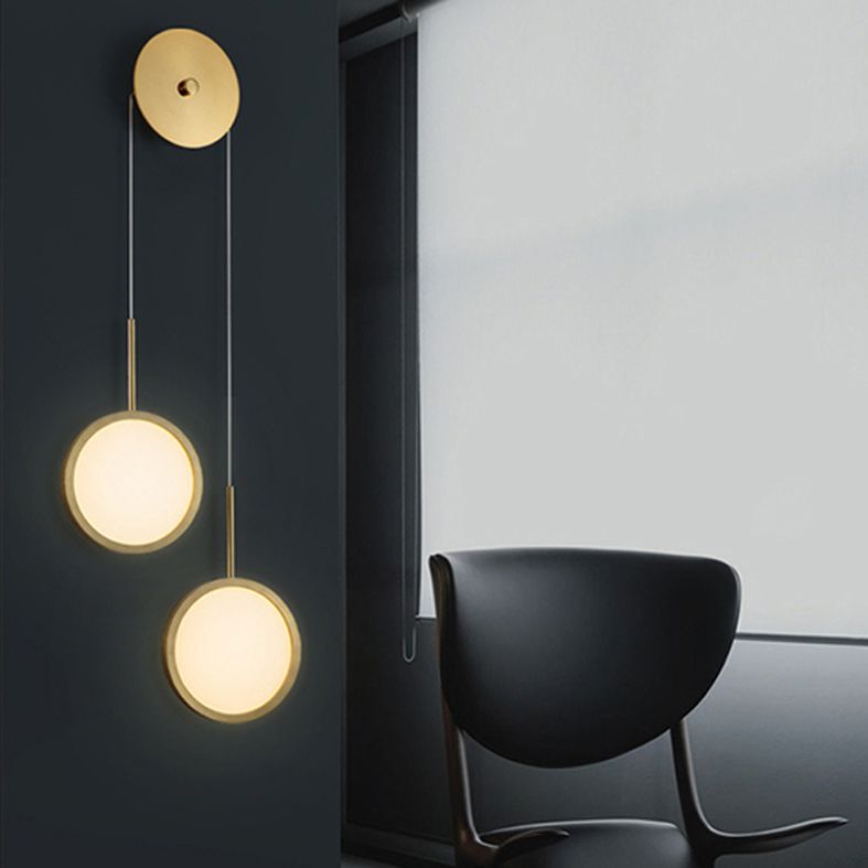 Circular Mirror Wall Hanging Light Creative Nordic Metal 2-Light LED Bedroom Wall Lamp