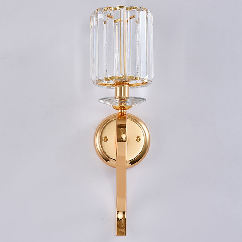 Half Cylinder Shade Crystal Wall Sconce Modern Style 1 Light Wall Mounted Light in Gold