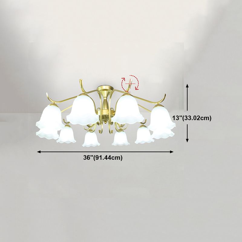 Gold Semi Flush Lamp Traditional Multi-Head Bedroom Ceiling Lighting with Glass Shade