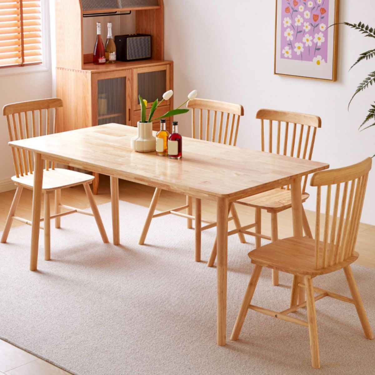 Minimalist Rubberwood Table and Chair Set 1/2/5/7 Pieces Rectangular Dining Table Set