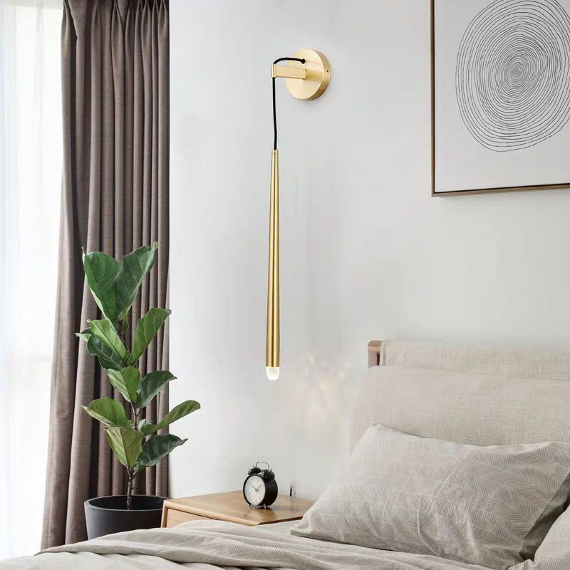 Living Room LED Wall Lighting Nordic Gold Crystal Wall Light Sconce with Tapered Metal Shade