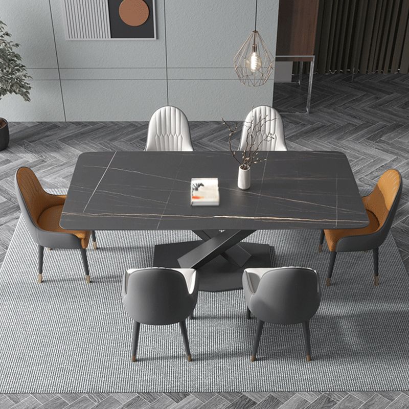 Contemporary Rectangle Dining Room Table Sintered Stone Table with Pedestal Base