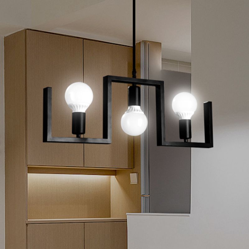 Classic Exposed Bulb Hanging Pendant Light 3 Lights Metal Island Lighting in Black