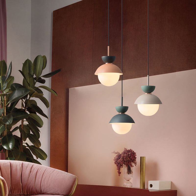 Round Shape Metal Hanging Light Nordic Macarons Style 1 Light Hanging Mounted Lights