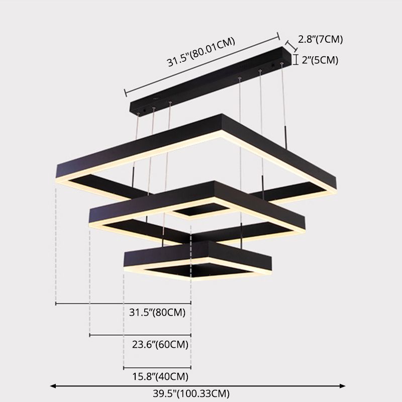 Accesorios de iluminación de lámparas cuadradas modernas araña de metal