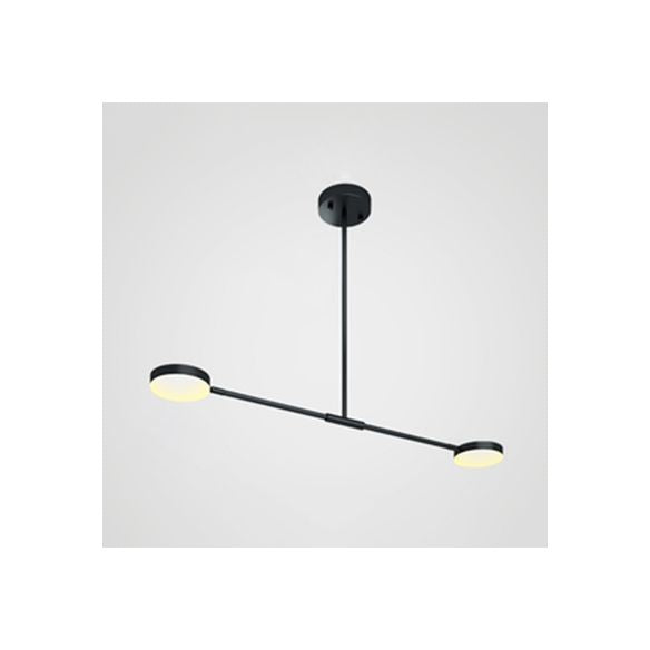 Simple Stylish Linear Chandelier with Drum Shade Acrylic 2/4 Lights LED Black Hanging Light for Living Room