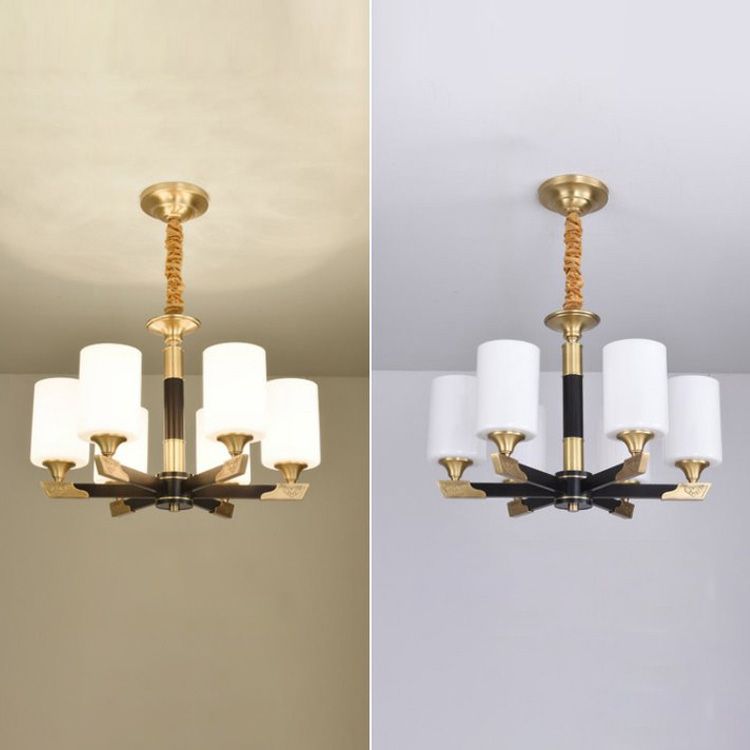 Light Luxury Style Chandelier Lighting Cylindrical Hanging Chandelier with Glass Shade