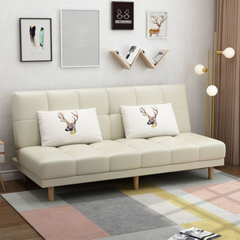 Scandinavian Biscuit Back Settee Armless Faux Leather/Cotton Blend Couch