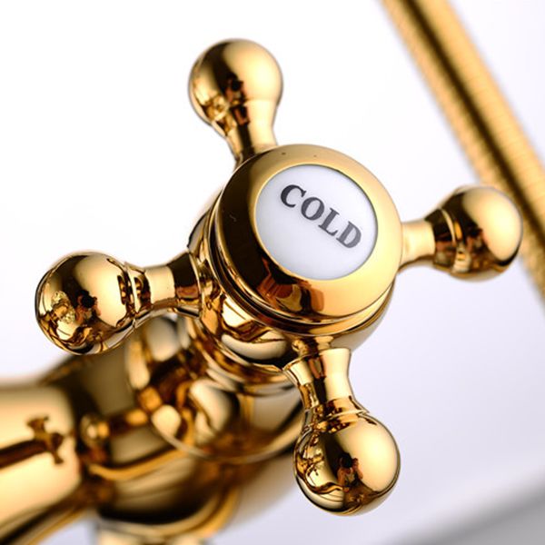 Floor Mounted Metal Freestanding Tub Filler Copper Freestanding Faucet in Gold