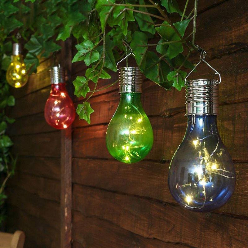 Bulb Shaped Backyard LED Hanging Light Metallic Minimalism Solar Pendant Lighting