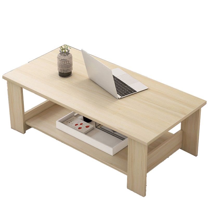 Modern Rectangle Coffee Table with Storage Shelf and 4 Wooden Legs