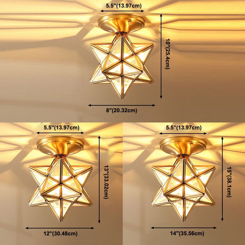 Star Semi-Flush Ceiling Light Traditional Style Clear Glass Flush Mount Lamp for Bedroom