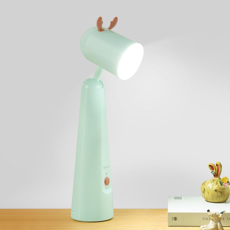 Kids Antler Adjustable Desk Lamp Plastic Bedroom LED Reading Book Light in White/Green