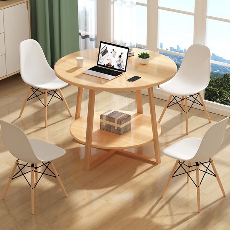 27.5" Tall Cross Legs Side Table Wood Natural/ White Round Side End Table