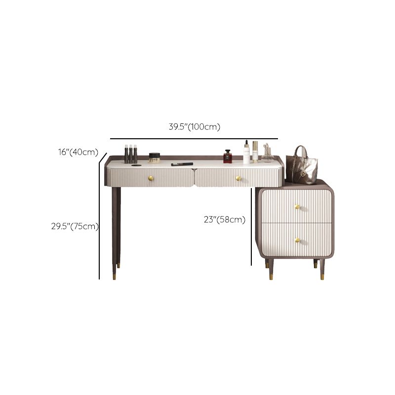 Stone Top Vanity Table 2/4 Storage Drawers Dressing Table with Mirror & Padded Stool