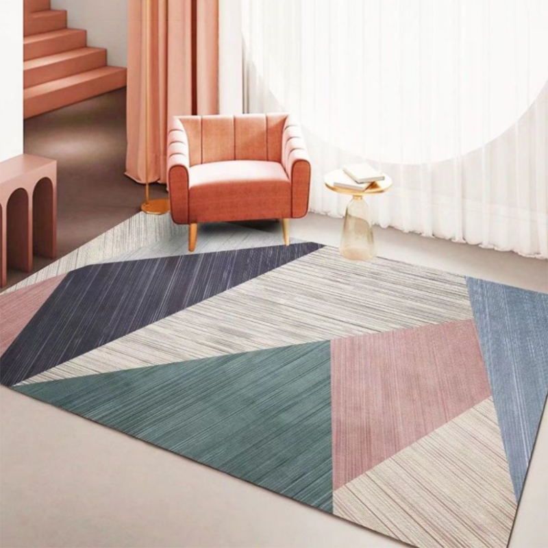 Navy Modern Carpet Polyester Striped Carpet Non-Slip Backing Area Carpet for Living Room