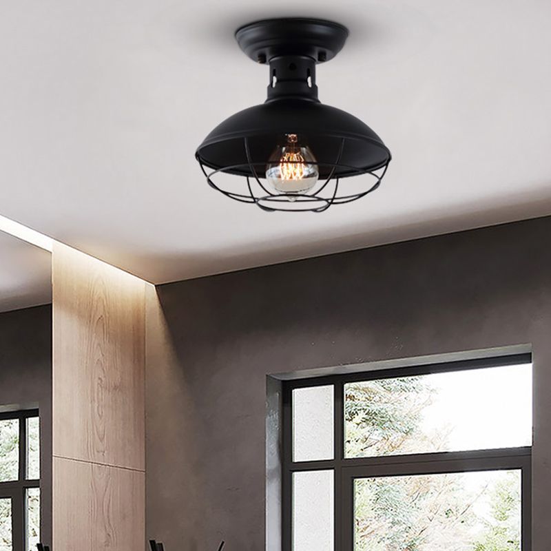 Metal Dome Ceiling Mounted Fixture Industrial Style Aisle Ceiling Mounted Light in Black