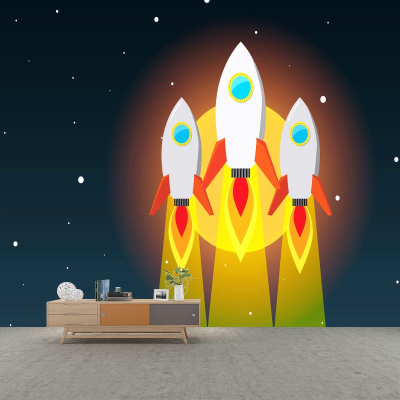 Rocket Ship Wall Mural for Children's Bedroom Moisture Resistant, Custom Size Available