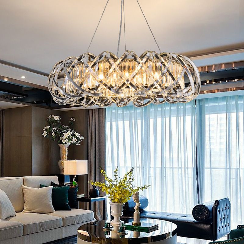 Postmodern Simplicity Geometric Hanging Chandelier Stainless Steel Suspension Lighting for Living Room
