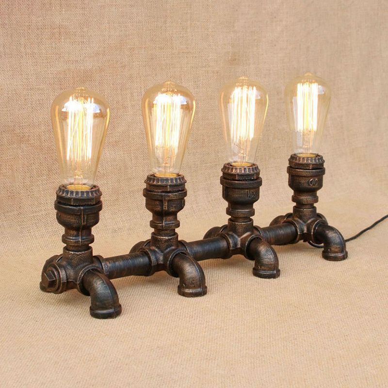 Bronze 2/3 lichten Standingslicht Industrieel Metallic Open bol Tafelverlichting met pijpontwerp voor coffeeshop