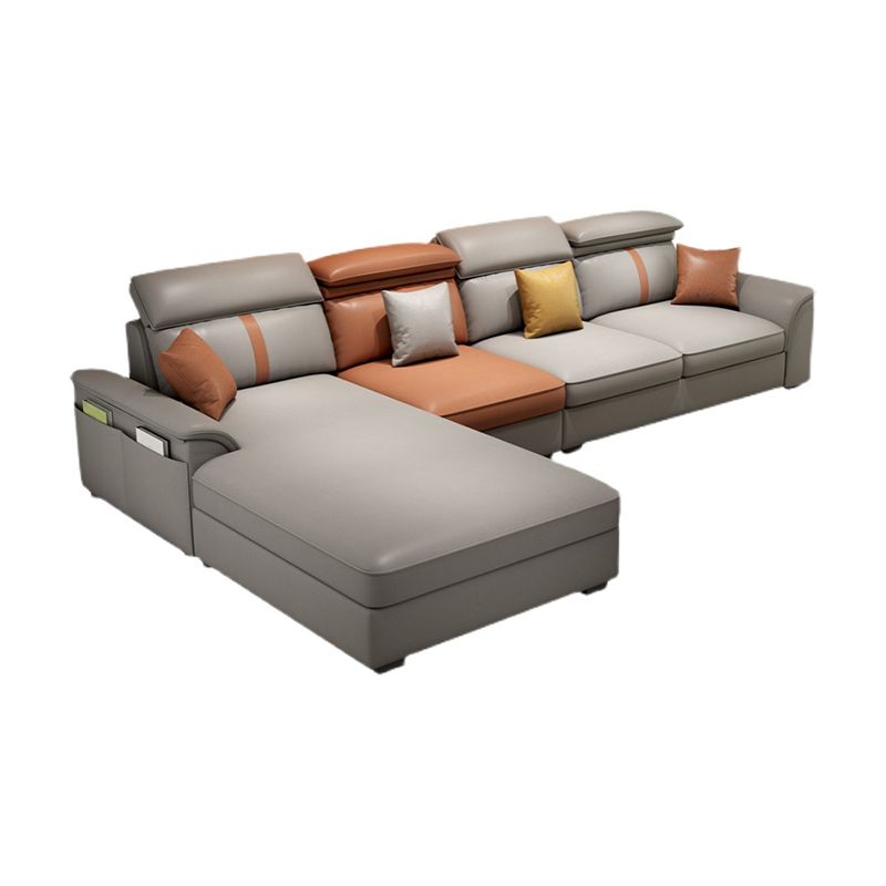 37.4"H 4-seater Pillow Top Arm Faux Leather Sofa& Chaise for Living Room