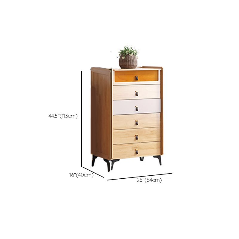 Mid-Century Modern Natural Chest with Drawers in Rubberwood and Black Legs