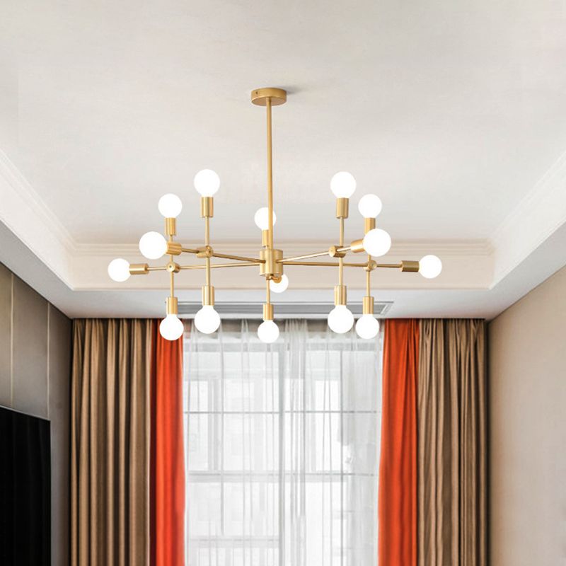 Sputnik Living Room Hanging Chandelier Opal Glass 9/12/15 Lights Modernist Hanging Lamp in Black/Gold