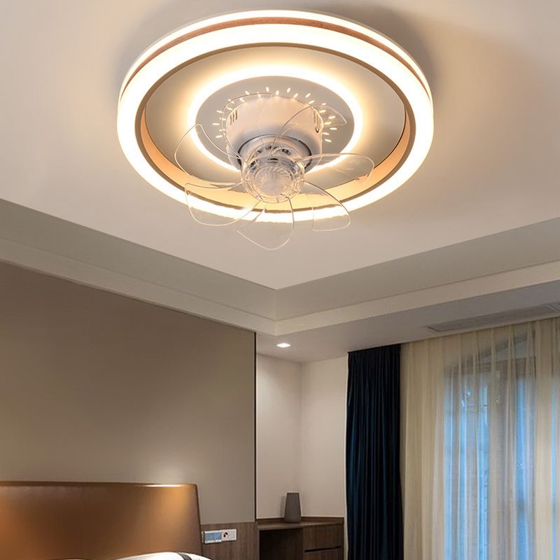 Nordic Style Round Fan Light Metal Colorful LED Flush Mount Light for Bedroom