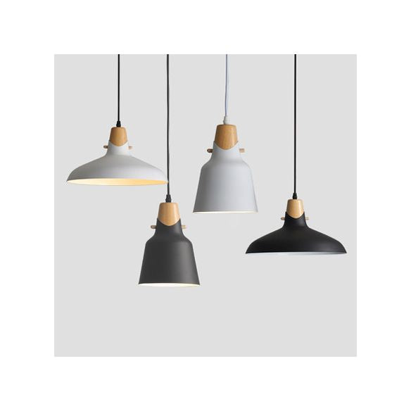 Acabado de madera contemporánea Luz de lámpara colgante de lámpara de tono de metal simple iluminación sobre mesa de comedor
