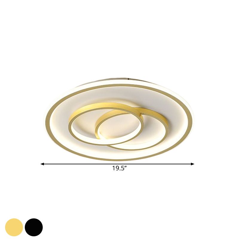 Metallic Crossed Ring Ceiling Fixture Contemporary Black/Gold LED Flush Mount Lighting in Warm/White Light, 16.5"/20.5" W