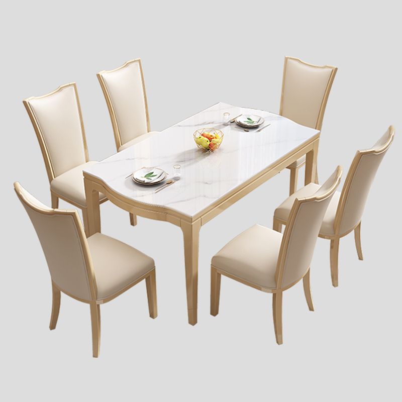 Modern White Stone Top Dining Table with Solid Wood Legs for Living Room
