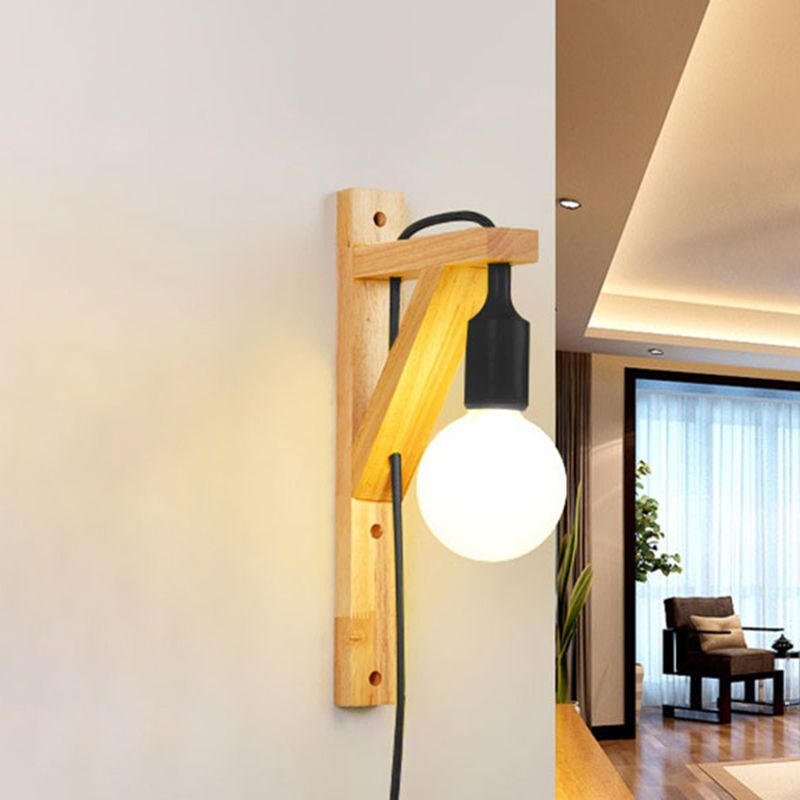 Blootgestelde lamp houten hangende wand sconce 1 licht nat Noordse wandlamp in meerdere kleuren