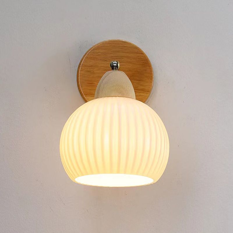 Modern Glass Shade Wall Light Fixture Wooden Wall Light Sconce for Bedroom