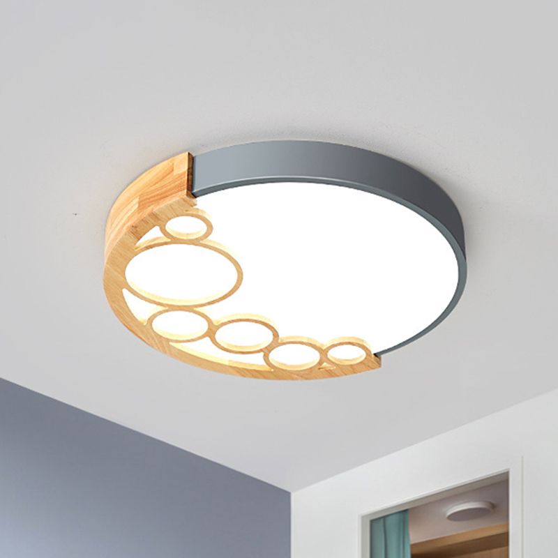 Plafonnier rond en métal de 18,5"/23" W, lampe LED moderniste à montage encastré, gris, lumière chaude/blanche/télécommande, gradation continue
