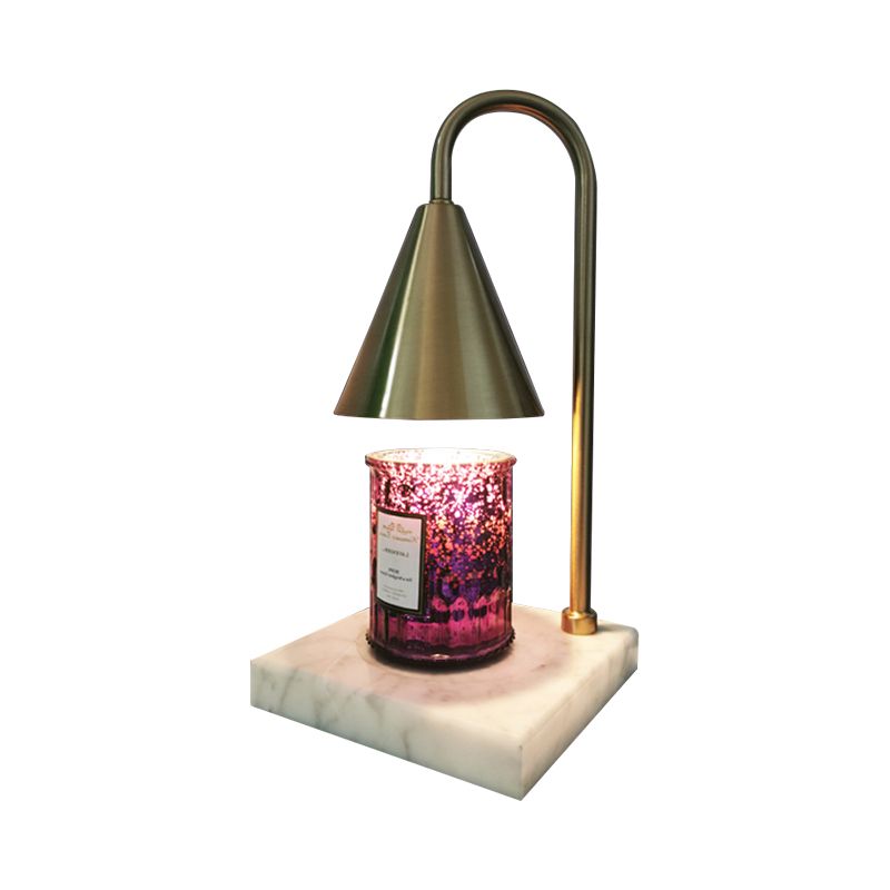 Mid-Century Cone Night Lamp Metal 1 Bulb Bedroom Gooseneck Table Lighting in Black/White/Gold with Marble Tray Base