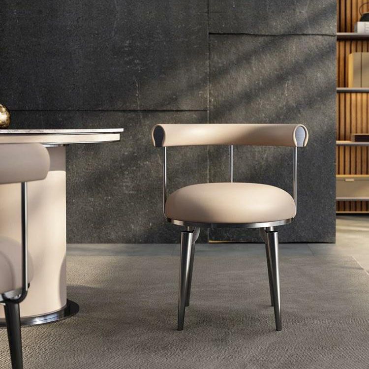 Upholstered Arm Chair Glam Style Open Back Dining Chairs with Metal Legs
