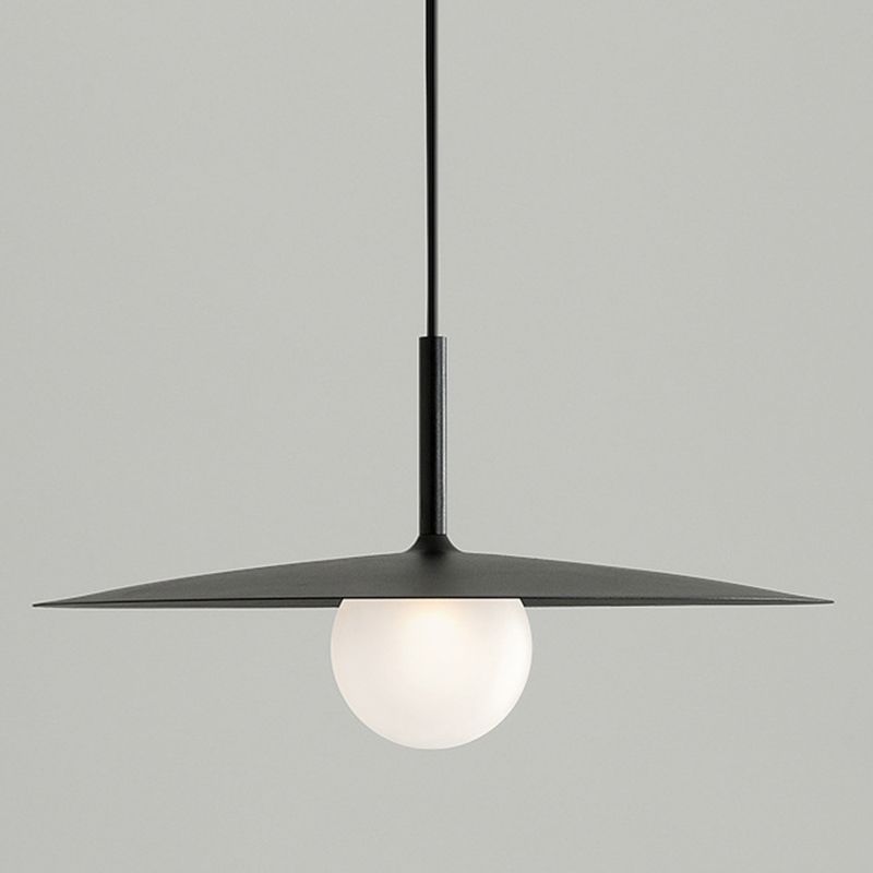 Modern Simple Metal Ceiling Lamp Disk Shape Pendant Light with Glass Shade for Bedroom