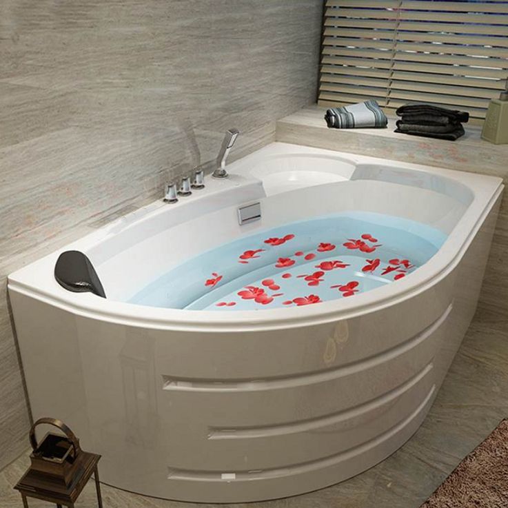 Back to Wall Bath Corner Acrylic Soaking White Modern Bathtub