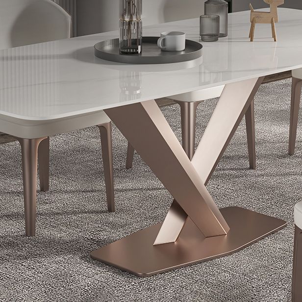 Traditional Luxury Dining Table Rectangle Sintered Stone Pedestal Table with Rose Gold Frame