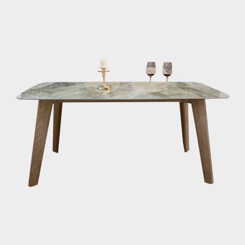 Scandinavische stijl rechthoekige gesinterde stenen tafel bruine poten eettafel met houten basis