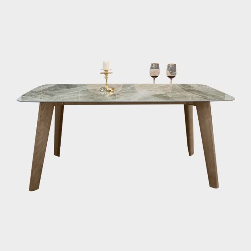 Scandinavian Style Rectangular Sintered Stone Table Brown Legs Dining Table with Wood Base