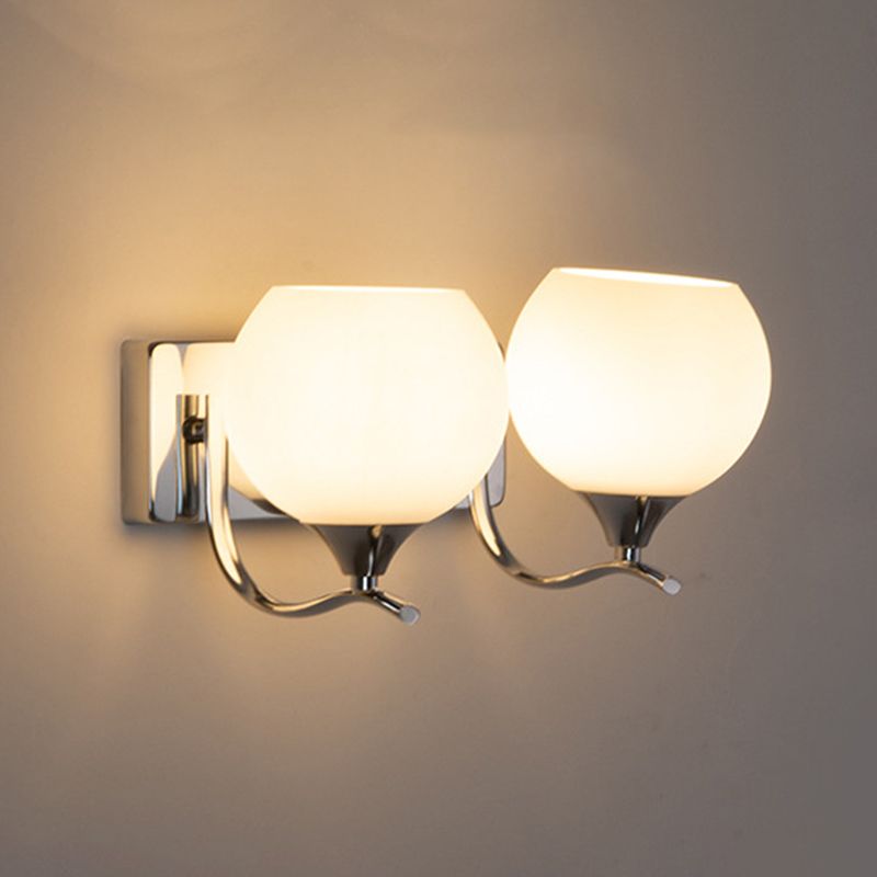 White Modern Metal Wall Sconce Geometric Shape Wall Light with Glass Shade for Living Room