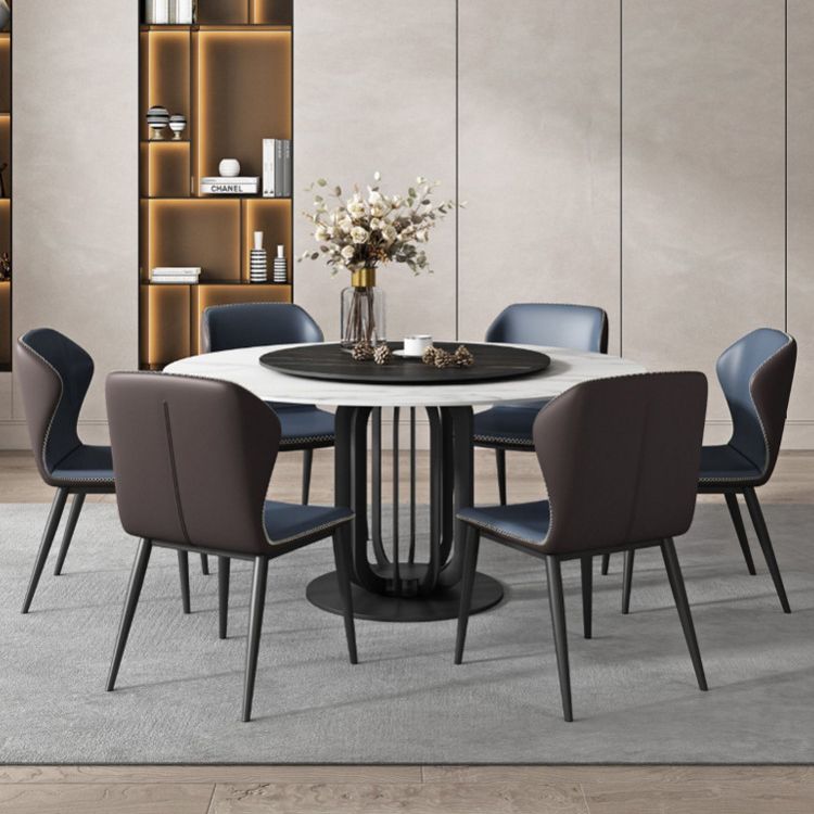 Round Stone Dining Table Modern Turntable Furniture with Pedestal Base in Matte Finish
