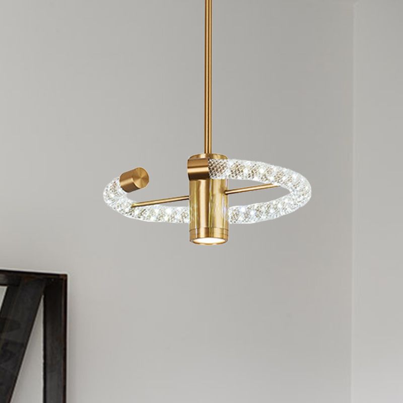 Circle Hanging Chandelier Contemporary Crystal LED Brass Ceiling Pendant Light, 16"/23.5" Wide