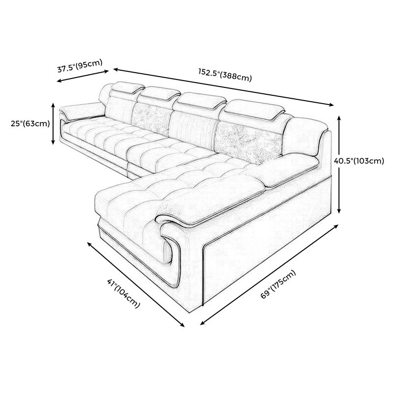 Cream Contemporary Pillow Top Arm Sectional for Living Room, Apartment