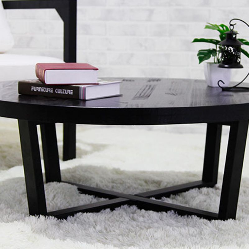 Solid Wood and Metal Coffee Table Home Round Coffee Desk in Black