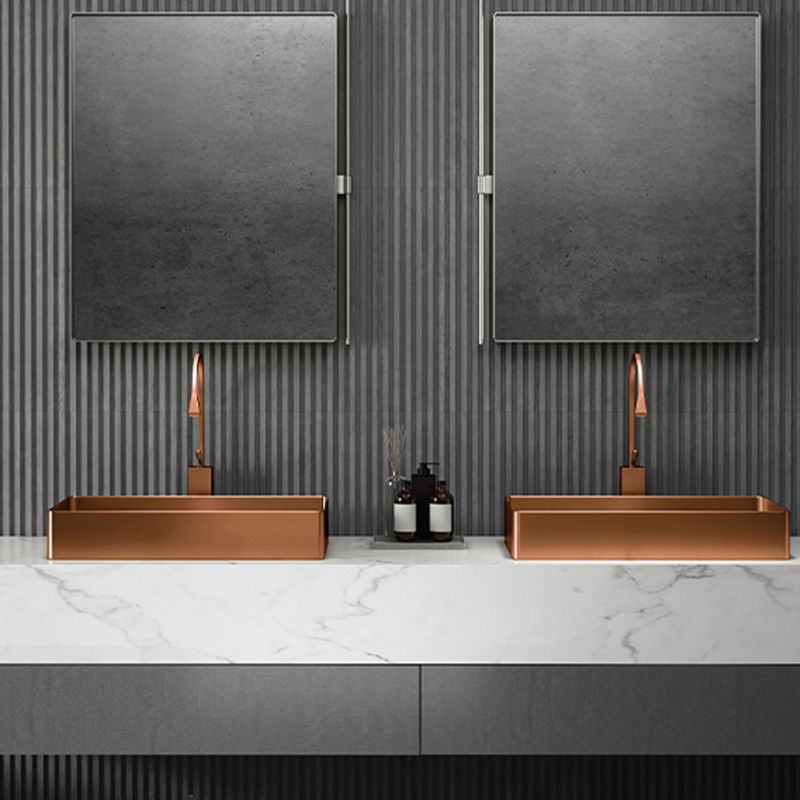 Modern Wash Stand Metal Rectangular with Drain Assembly and Faucet Vessel Bathroom Sink